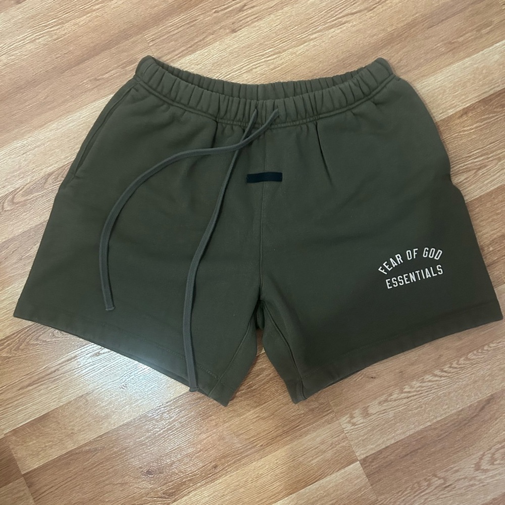 Essentials Green Athletic Shorts with Elastic Waistband